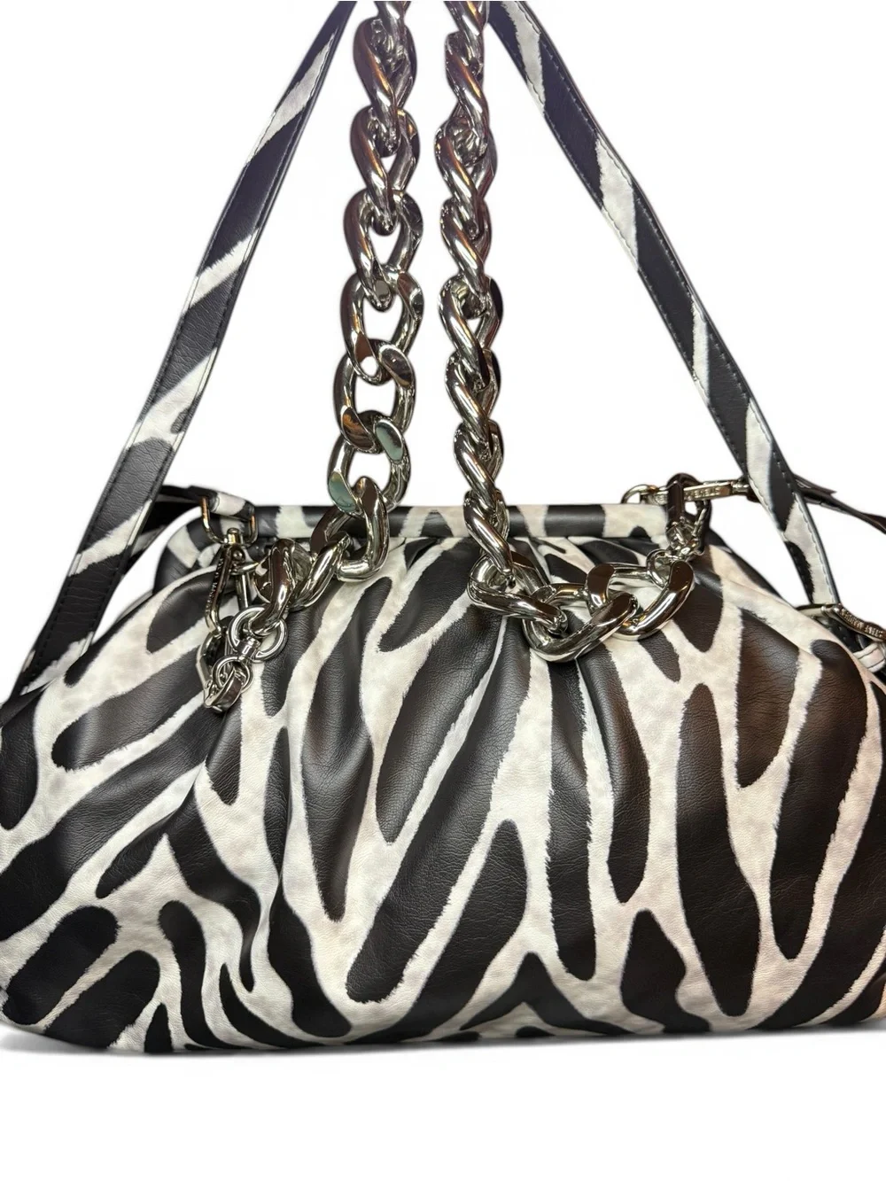 Steve Madden Black and White Zebra Hobo with Silver Chain